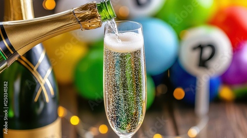 Champagne pouring into a festive glass photo