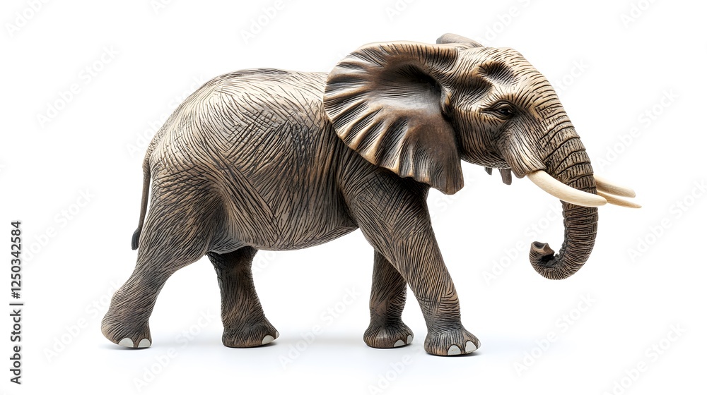 Fototapeta premium A hand-carved wooden elephant, isolated on a white background