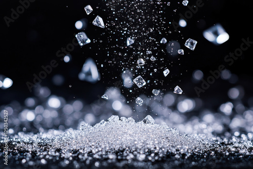Diamonds cascading through the air, glimmering and scattering light.