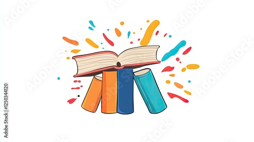 Colorful illustration of an open book surrounded by vibrant splashes, symbolizing creativity and learning