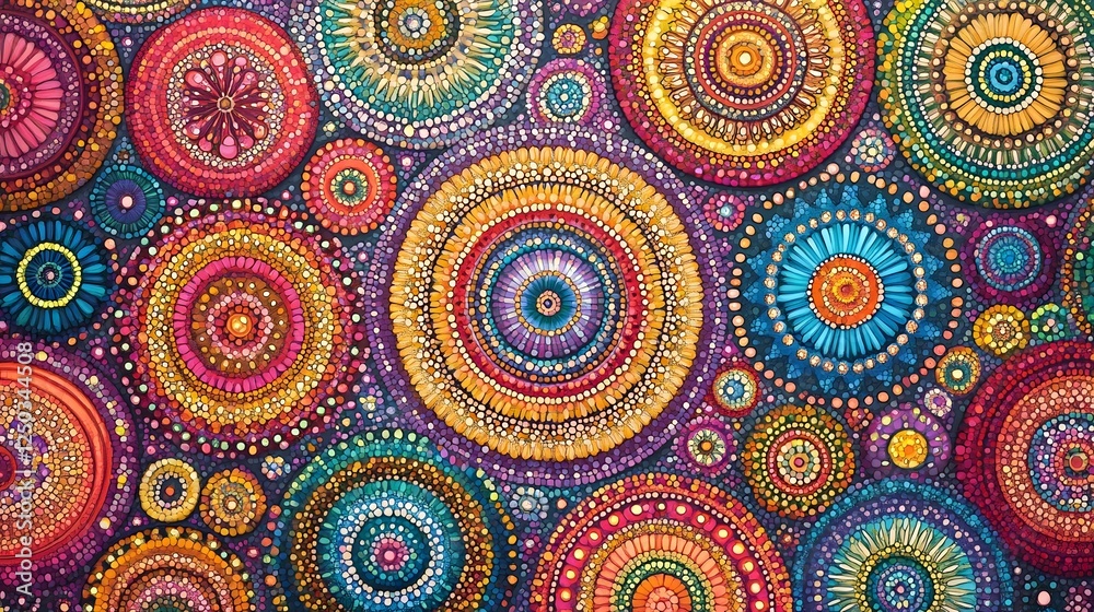 Colorful Concentric Mandala Patterns Abstract Geometric Art Background