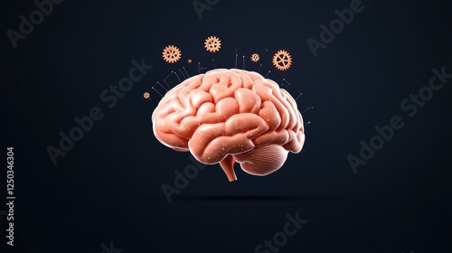 A detailed illustration of a human brain surrounded by gears, symbolizing cognitive processes and innovation