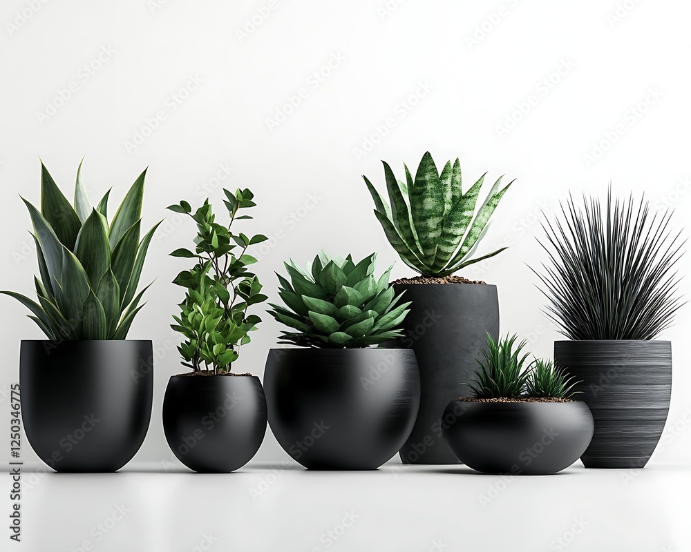 Modern planter arrangement, minimalist indoor, greenery display Modern planter arrangement, minimalist indoor, greenery display