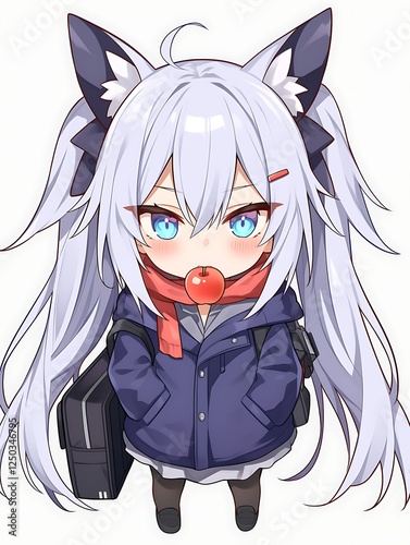 Cute chibi girl with apple, school style