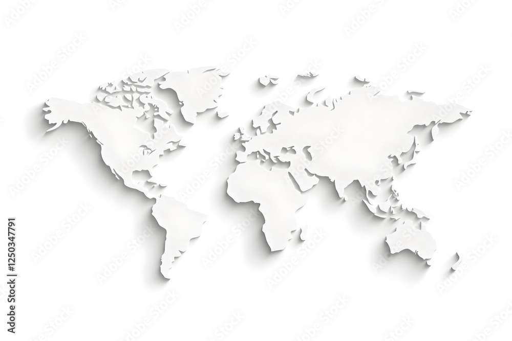 3D White Paper World Map on a Clean Background for Modern Design and Travel Concepts in Minimalistic Style 3D White Paper World Map on a Clean Background for Modern Design and Travel Concepts in Minimalistic Style