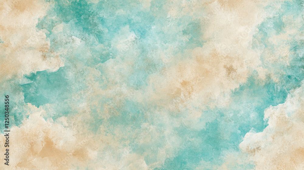 Aesthetic retro sky backdrop, fluffy cumulus clouds illuminated by golden light, weathered paper texture with gentle crinkles
