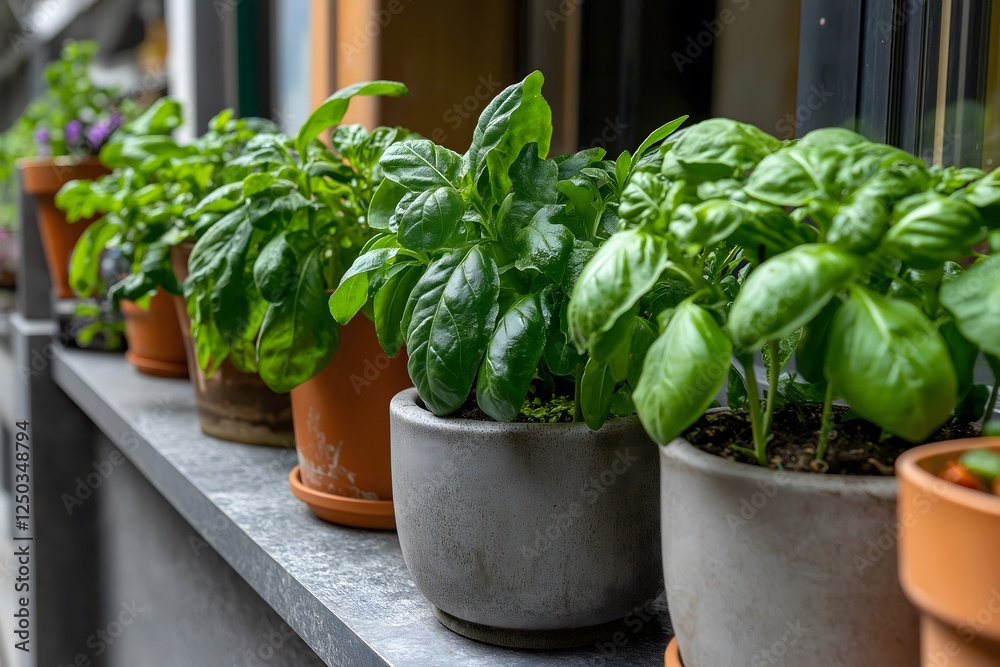Sustainability at home, eco-friendly and minimalist styles : A serene balcony garden filled with potted herbs, flowers, and sustainable upcycled furniture. Sustainability at home, eco-friendly and minimalist styles : A serene balcony garden filled with potted herbs, flowers, and sustainable upcycled furniture.