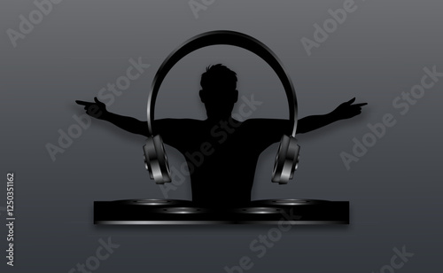 disc jockey silhouette with headphones black background