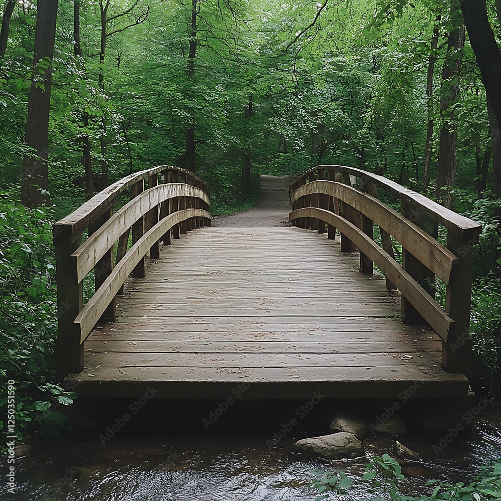 Wooden bridge over creek in forest Wooden bridge over creek in forest