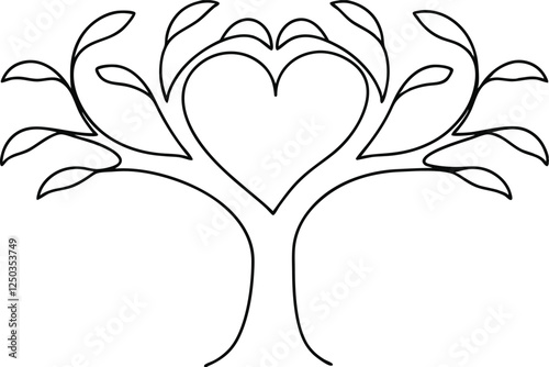 Heartshaped tree of life, love, family, nature, growth, line art, illustration, design, symbol, grap