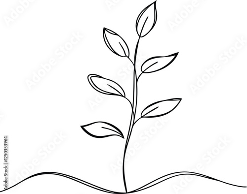 Simple Line Drawing of a Growing Plant Sprout