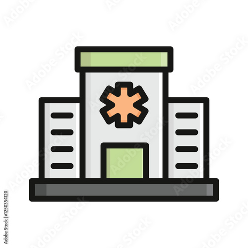 Hospital building icon, medical center, healthcare services and medical treatment facilities.