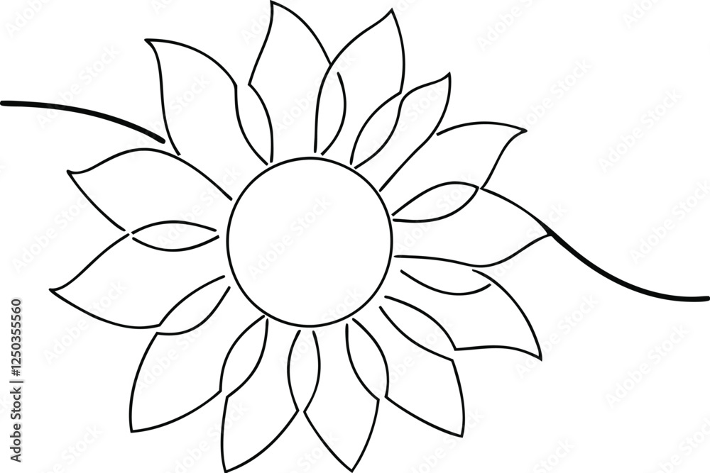 Simple Line Art Sunflower Design, Elegant Floral Illustration Simple Line Art Sunflower Design, Elegant Floral Illustration
