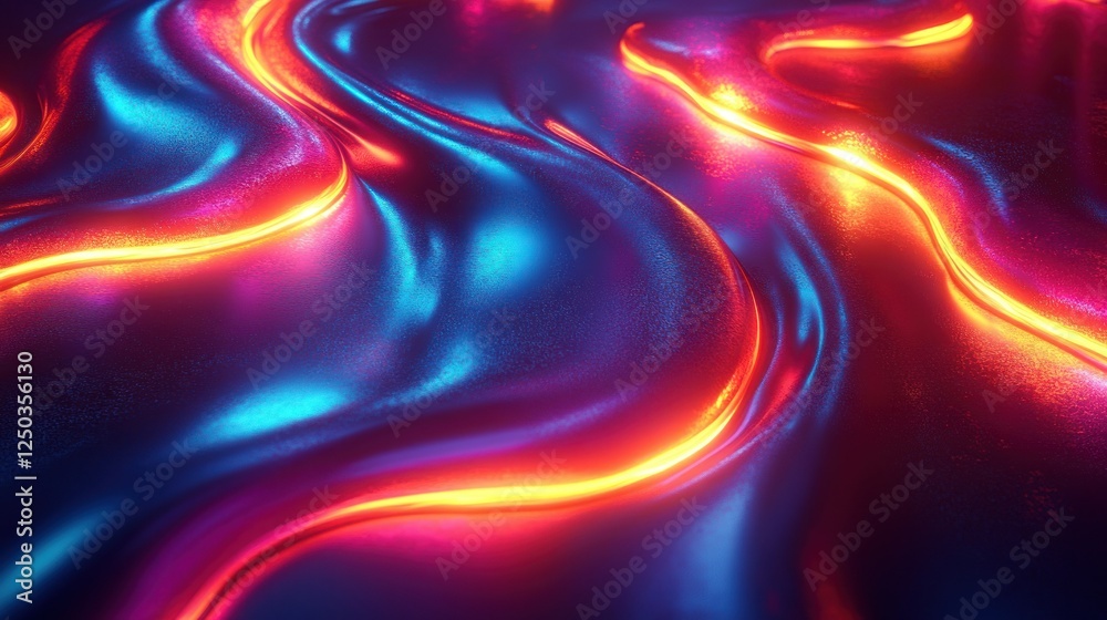Fototapeta premium Hypnotic Iridescent Texture: Fluid Waves of Neon Light and Color