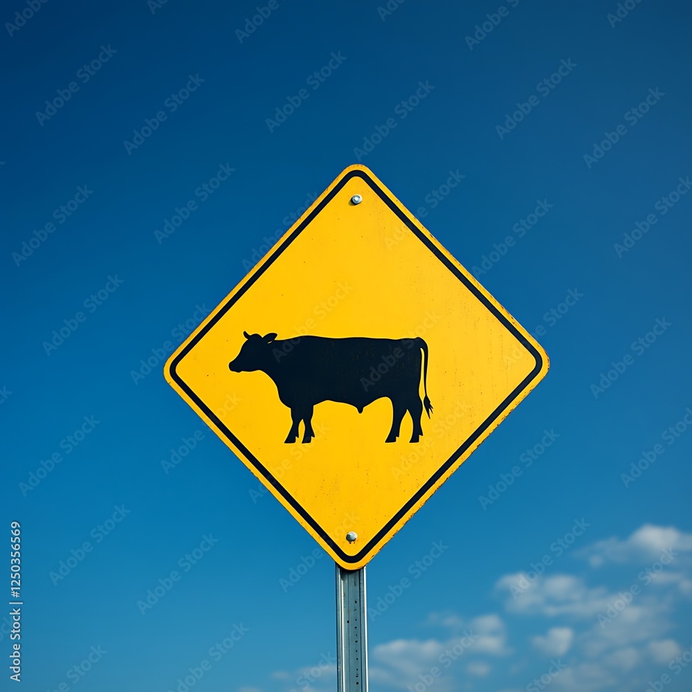 Cattle Crossing Warning Sign Clear Blue Sky Cattle Crossing Warning Sign Clear Blue Sky