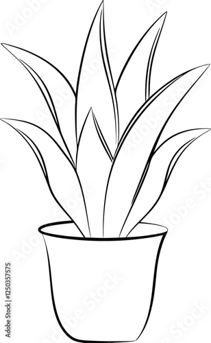 Simple Line Drawing of a Potted Succulent Plant