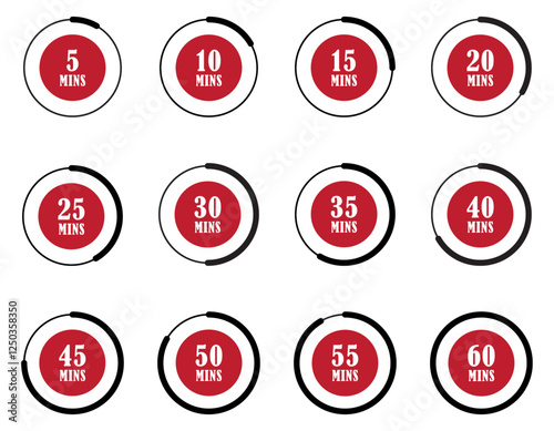 Stopwatch icons. Colorful simple chronometer, time counter with dial. Countdown timer showing hours and minutes. Timer clock stopwatch icon set. Countdown timer and clock icons. Stopwatch icons.