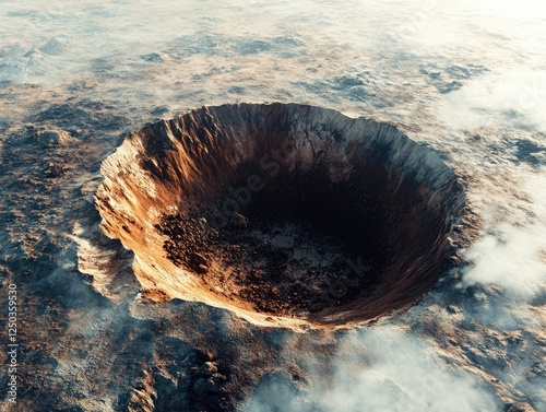 Dramatic Impact Crater: Geological Wonder on a Remote, Barren Planetscape photo