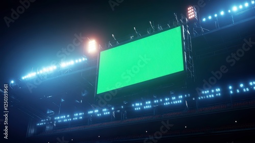 Blank digital billboard glowing green in stadium, ready for new website design