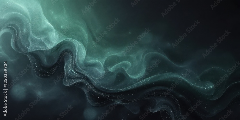 Obraz premium Abstract green and black flowing wave patterns with sparkles