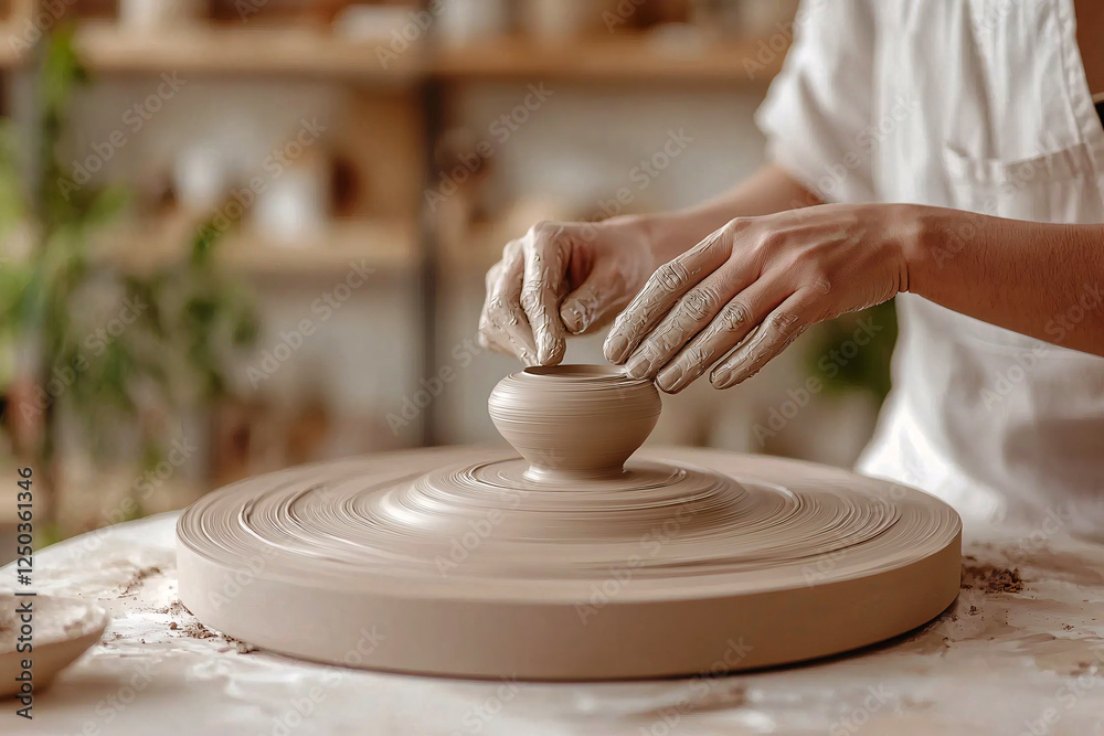 Close up of hands molding clay into abstract forms, showcasing artistic craftsmanship Close up of hands molding clay into abstract forms, showcasing artistic craftsmanship
