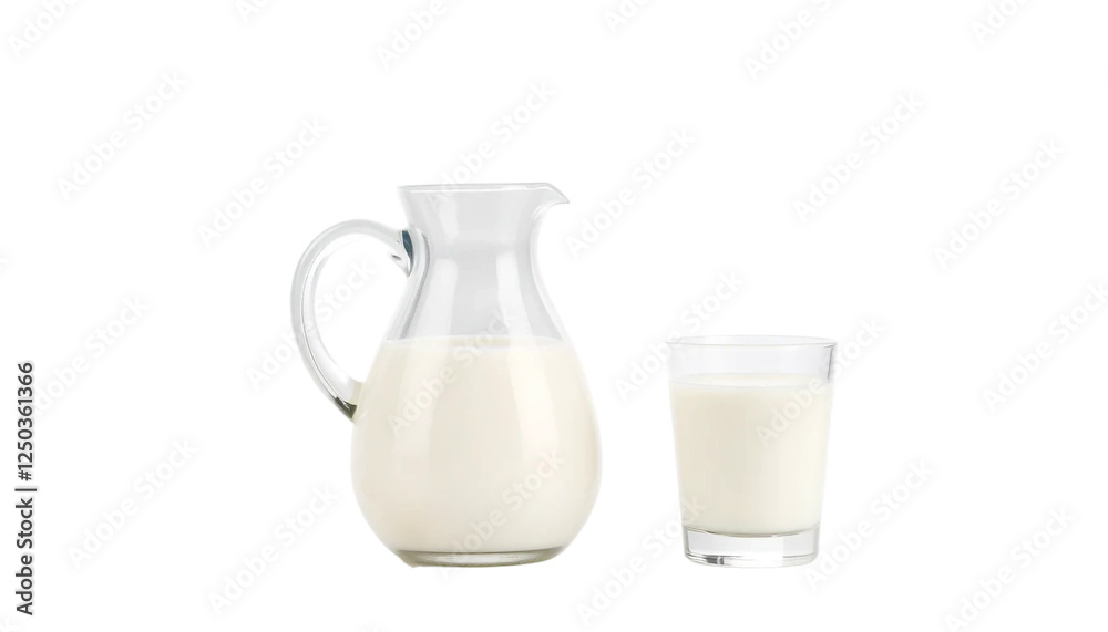 Glass Pitcher and Glass of Milk on Black Background Glass Pitcher and Glass of Milk on Black Background