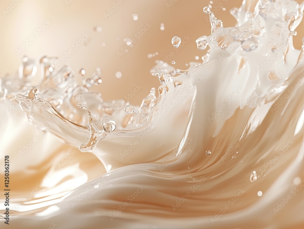 Elegant Beige Liquid Motion: Abstract Wave and Splashes with Soft Lighting