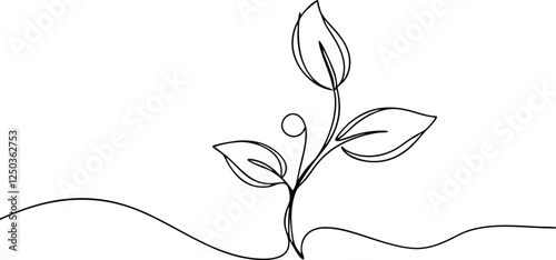 Simple Line Art Drawing Minimalist Plant Branch Leaves