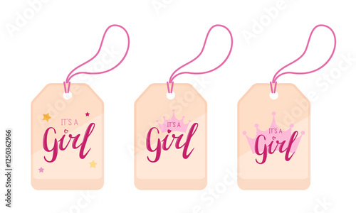 Set of three "It's a Girl" gift tags with different designs. Perfect for baby showers, gender reveal parties, and baby gifts.