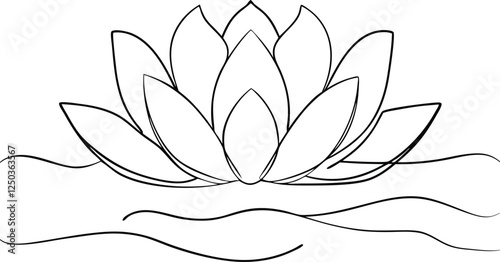 Elegant SingleLine Water Lily Drawing, Aquatic Flower, Nature