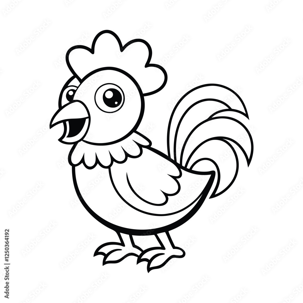 Fototapeta premium Outline of a rooster crowing vector art