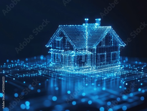 Digital blueprint of a modern house representing smart home technology
