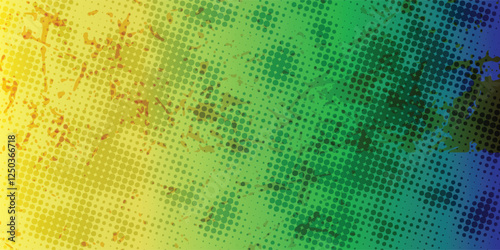 Yellow and blue background with grunge pattern and dots.
