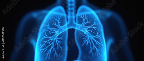X-Ray of human lungs in blue.