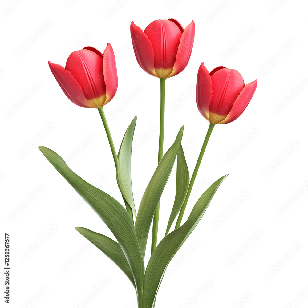 Three vibrant red tulips close up spring flowers isolated transparent background, Transparent Background, Ai Generative Images Three vibrant red tulips close up spring flowers isolated transparent background, Transparent Background, Ai Generative Images