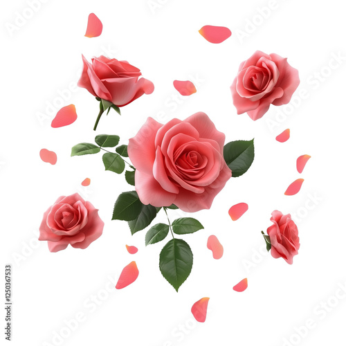 Wallpaper Mural Pink Roses Falling Petals Floral Arrangement Romantic Elegant Botanical Illustration Beautiful, Transparent Background, Ai Generative Images Torontodigital.ca