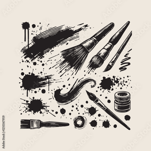 Wallpaper Mural Ink brushstroke and paintbrush template with splashes grunge Torontodigital.ca