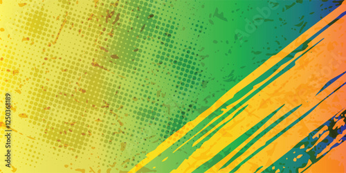 Yellow and blue background with grunge pattern and dots.