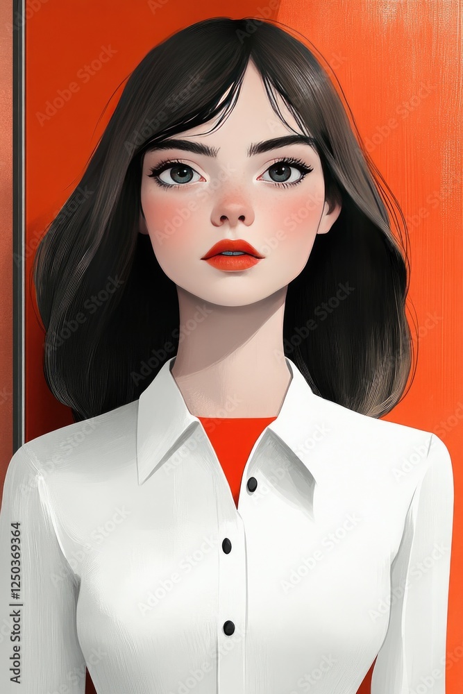 Stylish 3D Female Character Portrait with Vibrant Orange Background Stylish 3D Female Character Portrait with Vibrant Orange Background