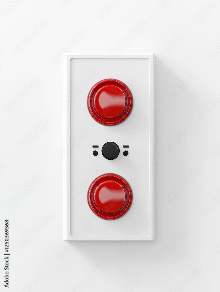 Panic button on wall plate with speaker and two status indicators, isolated on white Panic button on wall plate with speaker and two status indicators, isolated on white