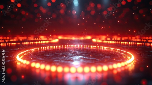 A round, empty red plate or circular board with a glossy finish,