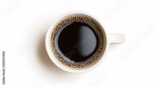 white coffee mug with black coffee on white background  isolated close up top view