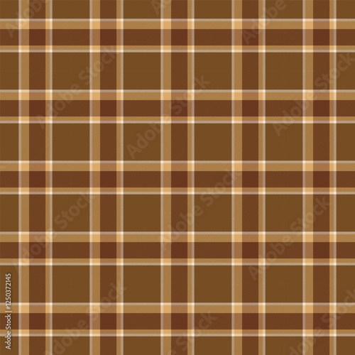 Plaid with twill weave repeat pattern.Gingham seamless pattern in brown.Checkered tartan Geometric graphic vector illustration background design for fabric and print.