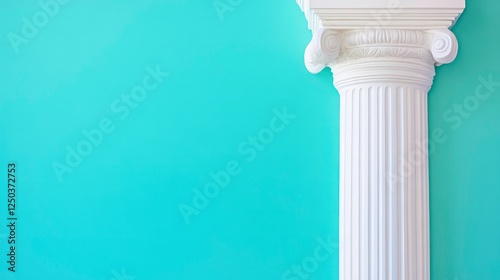 Elegant white pillar against vibrant turquoise background architectural detail minimalist style indoor setting close-up view for design inspiration