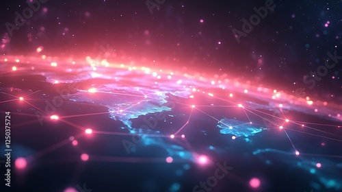 A dark futuristic background featuring glowing cyber lines linking different parts of the world symbolizing connectivity