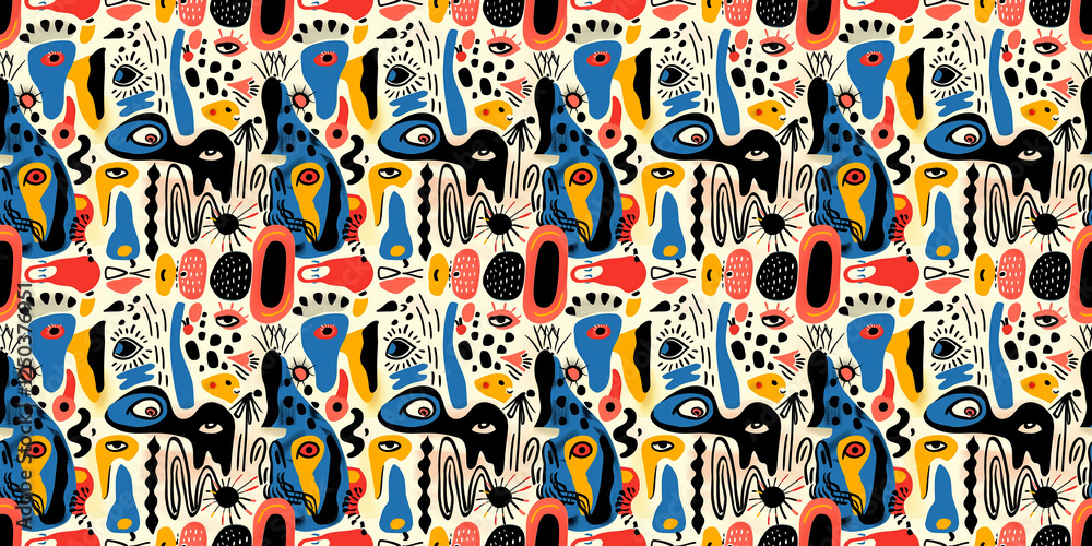 Naklejka premium Cartoon hand-drawn doodles on the subject of summer holidays theme seamless pattern