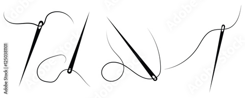 Needles vector, sewing icon set. Sewing needle silhouette, vector, design, collation set. Tailor logo template, fashion icon element, needlework instrument. 