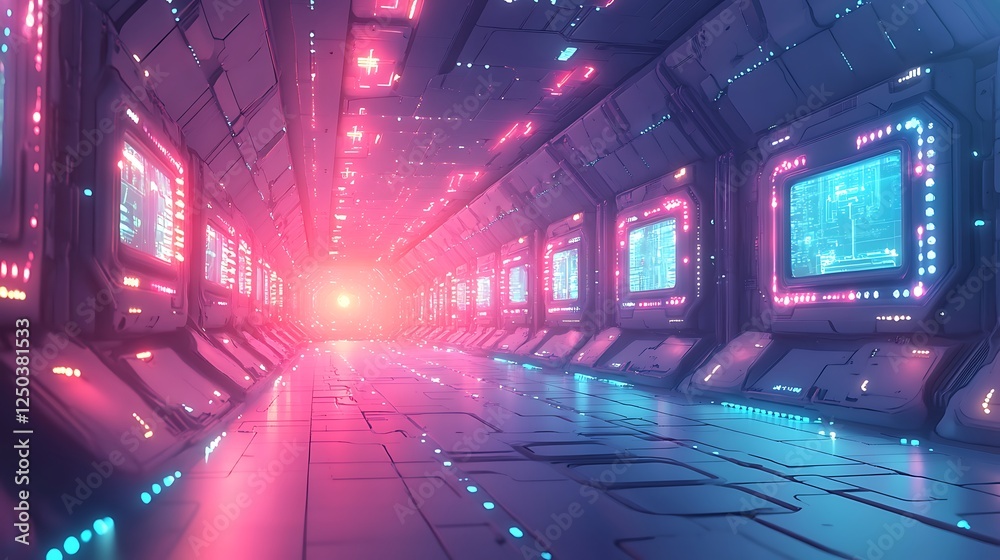 Obraz premium A cybernetic view of a world connected through neon-lit pathways symbolizing blockchain technology and high-speed communication