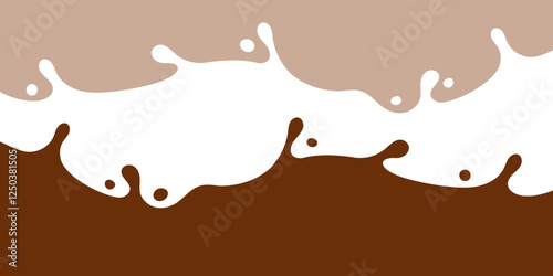 chocolate and milk splash, melted choco brown and milkshake simple shape, cocoa milk waves, dark chocolate milk splashes for advertising dairy cacao products