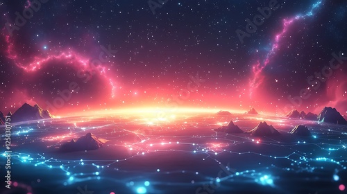 A bright representation of worldwide digital connections featuring glowing pulses of information linking countries